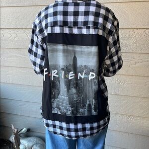 Friends TV Show Upcycled Flannel Shirt Unisex Size XL X-large